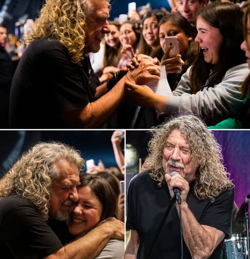 Led Zeppelin Legend Robert Plant Stops His Manchester Show After Spotting a Teen’s Handwritten Note Reading “I Just Lost My Mum – Thank You for the Music That’s Keeping Me Alive,” Bringing the Arena to Silence as He Walks to the Edge of the Stage, Takes Her Hand, Reads Her Words Aloud, and Signals His Band for a Change No One Saw Coming